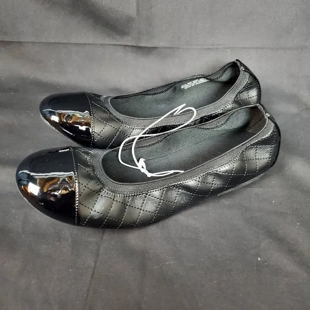 The Children's Place Black Quilted Patent Cap-Toe Ballet Flats - Girls
